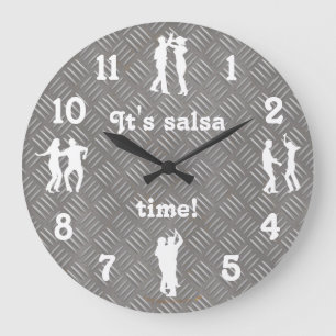 Grande Horloge Ronde Salsa Dancers Add Your Own Image White Silhouettes