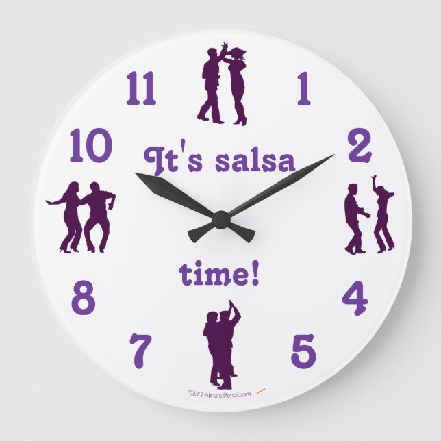 Grande Horloge Ronde Salsa Time Dance Poses Wall Clock with Numbers (Recto)