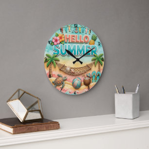 Grande Horloge Ronde Salut Été Hamac Tropical