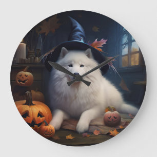 Grande Horloge Ronde Samoyèdes Citrouilles Halloween Épouvantable