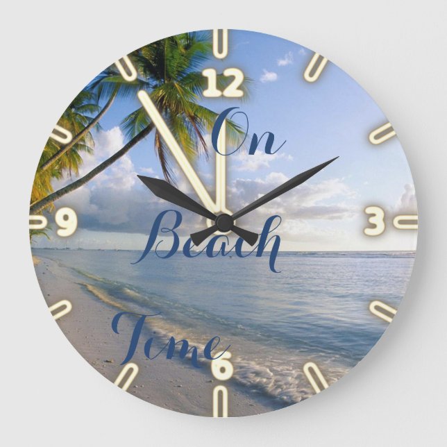 Grande Horloge Ronde Sand Ocean Sky Palm, Tropical Beach (Recto)