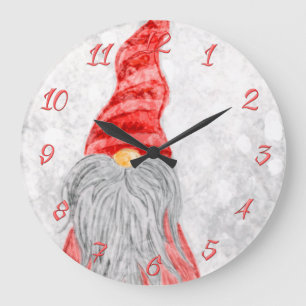 Grande Horloge Ronde Santa Claus Gnome sur terrain neigeux