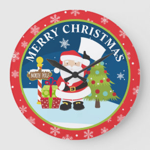 Grande Horloge Ronde Santa Clause Liste et présente Joyeux Noël