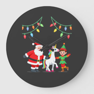 Grande Horloge Ronde Santa en train de faire le dab Elfe Licorne Noël E