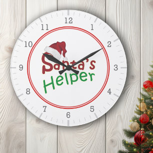 Grande Horloge Ronde Santa Hat Père Noël Helper Red Green Whimsical