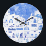 Grande Horloge Ronde Santorin Grèce Aquarelle Townscape<br><div class="desc">Une aquarelle paysage de peinture de la belle île grecque de Santorin.</div>