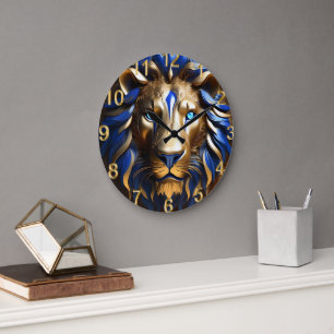Grande Horloge Ronde Sapphire Lion Bleu Et Or,