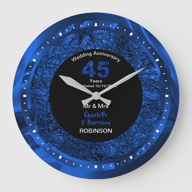 Grande Horloge Ronde Sapphire Mariage Anniversaire 45 ans Personnalisé (Recto)