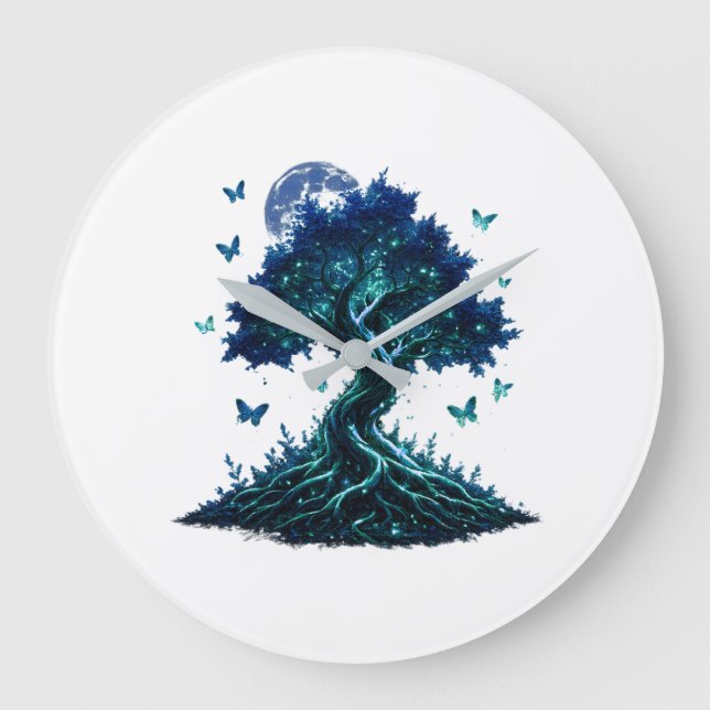 Grande Horloge Ronde Sapphire Moon Tree Wall Clock (Recto)