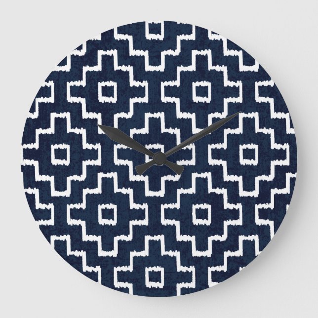 Grande Horloge Ronde Sashiko Motif : Broderie japonaise traditionnelle (Recto)