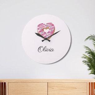 Grande Horloge Ronde Saupoudrer la fille sucrée Donut