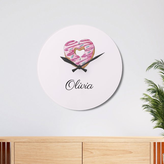 Grande Horloge Ronde Saupoudrer la fille sucrée Donut (Créateur téléchargé)