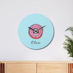 Grande Horloge Ronde Saupoudrer la fille sucrée Donut