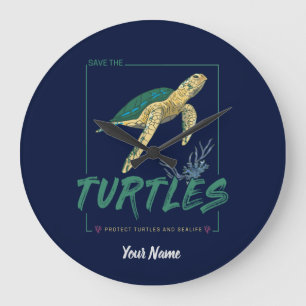 Grande Horloge Ronde Save the Turtles for girl who just loves tortoise