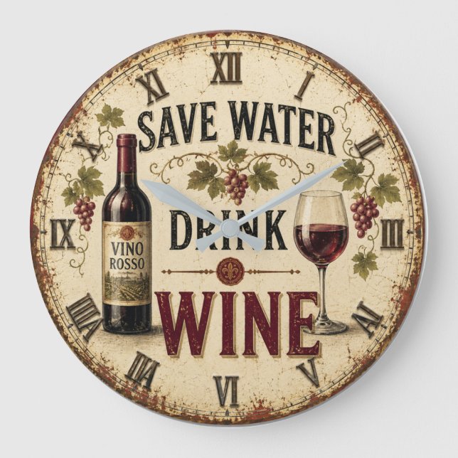 Grande Horloge Ronde Save Water Drink Wine (Recto)