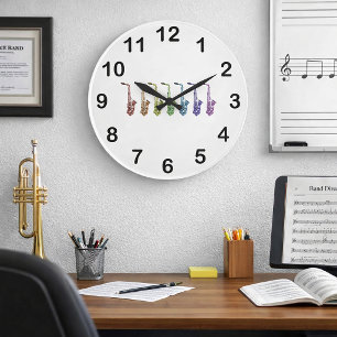 Grande Horloge Ronde Saxophone Arc-en-Ciel Instrument de Jazz Coloré