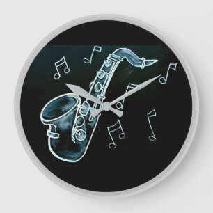 Grande Horloge Ronde Saxophone et notes de musique