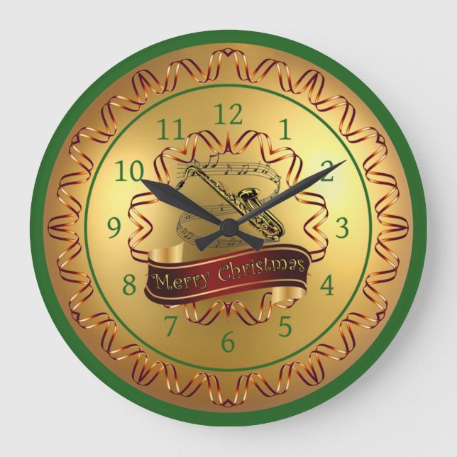 Grande Horloge Ronde Saxophone ~ Scroll musical ~ "Joyeux Noël" (Recto)