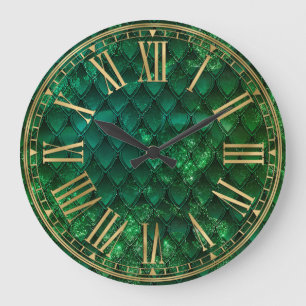 Grande Horloge Ronde Scales de dragon Ombre Vert