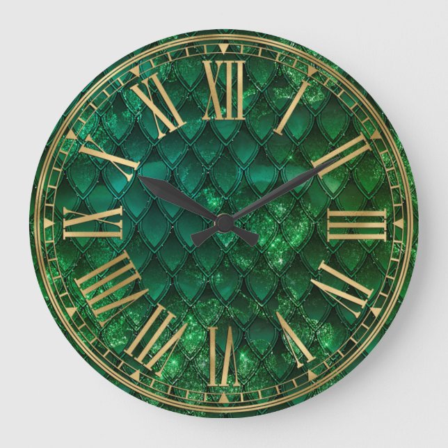Grande Horloge Ronde Scales de dragon Ombre Vert (Recto)