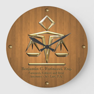 Grande Horloge Ronde Scales d'or de la justice sur le teck (Personnalis