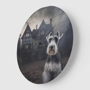 Grande Horloge Ronde Scandale d'Halloween Schnauzer Miniature