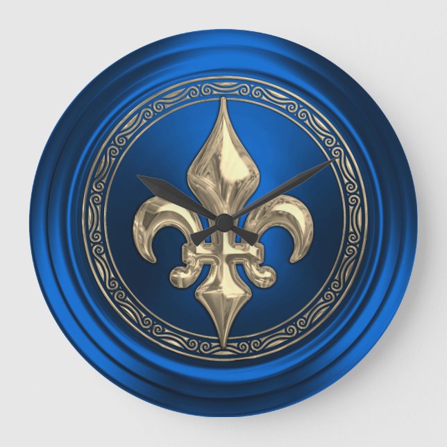 Grande Horloge Ronde Sceau d'enveloppe Fleur de Lis bleu et or (Recto)