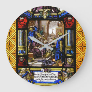 Grande Horloge Ronde Scène Biblique En Verre Tiré.