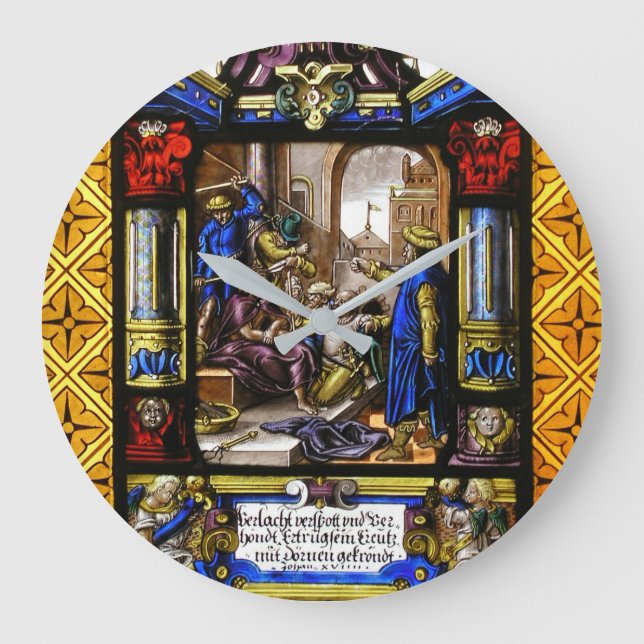 Grande Horloge Ronde Scène Biblique En Verre Tiré. (Recto)