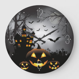 Grande Horloge Ronde Scène de cimetière d'Halloween Maison hantée citro