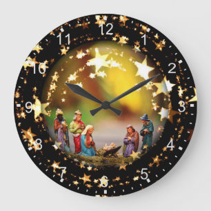 Grande Horloge Ronde Scène de la Nativité Crib Vierge Marie Enfant Jésu