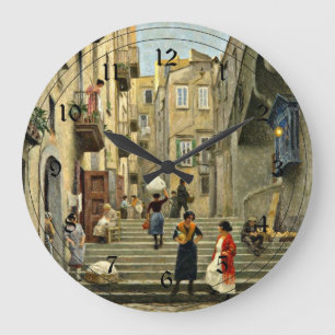 Grande Horloge Ronde Scène de la rue Naples - Paul G. Fischer peinture