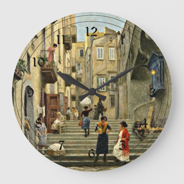 Grande Horloge Ronde Scène de la rue Naples - Paul G. Fischer peinture (Recto)