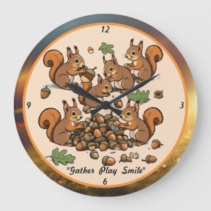 Grande Horloge Ronde "Scene de maïs de l'écureuil en jeu"