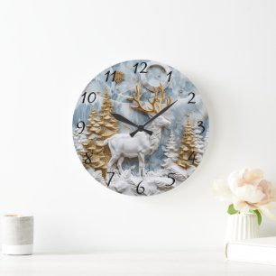 Grande Horloge Ronde Scène de Noël cosy Reindeer
