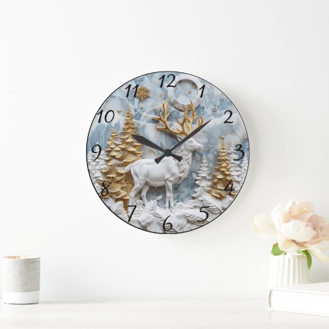 Grande Horloge Ronde Scène de Noël cosy Reindeer (Maison)