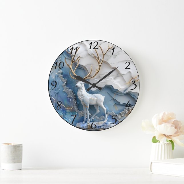 Grande Horloge Ronde Scène de Noël des rennes gelés (Maison)