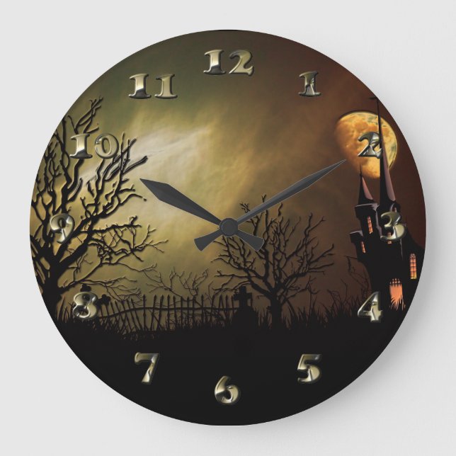 Grande Horloge Ronde Scène d'Halloween avec château mystique (Recto)