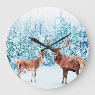 Grande Horloge Ronde Scène hivernale de la famille des cerfs de neige