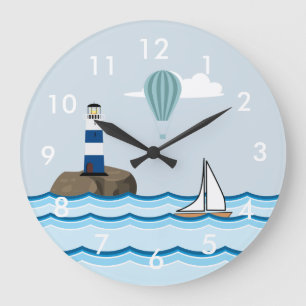 Grande Horloge Ronde Scene nautical with Lighthouse and Sailboat