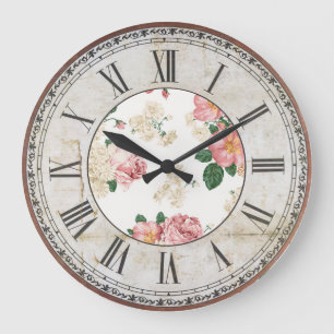 Grande Horloge Ronde Schéma floral