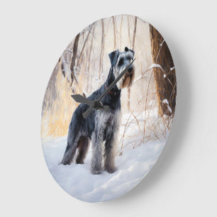 Grande Horloge Ronde Schnauzer Laisser neiger Noël