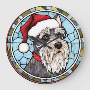 Grande Horloge Ronde Schnauzer miniature en verre tendu Noël