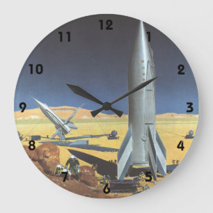 Grande Horloge Ronde Science-fiction vintage Planète désertique avec ro