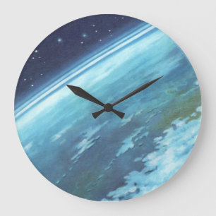 Grande Horloge Ronde Science-fiction vintage, Terre de nuit avec étoile