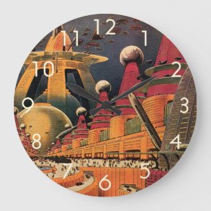 Grande Horloge Ronde Science-fiction vintage Ville futuriste Voiture vo