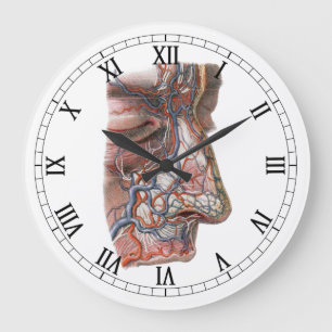 Grande Horloge Ronde Science vintage Anatomie humaine, Visage avec nez