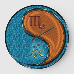 Grande Horloge Ronde Scorpion & Dragon de Bois