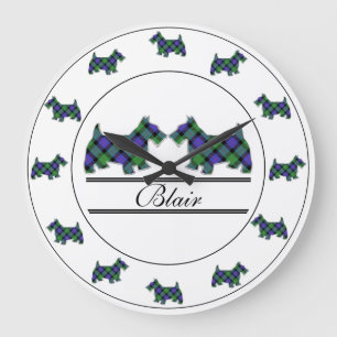 Grande Horloge Ronde Scottish Clan Blair Tartan Plaid Scottie Dogs