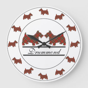 Grande Horloge Ronde Scottish Clan Drummond Tartan Plaid Scottie Dogs